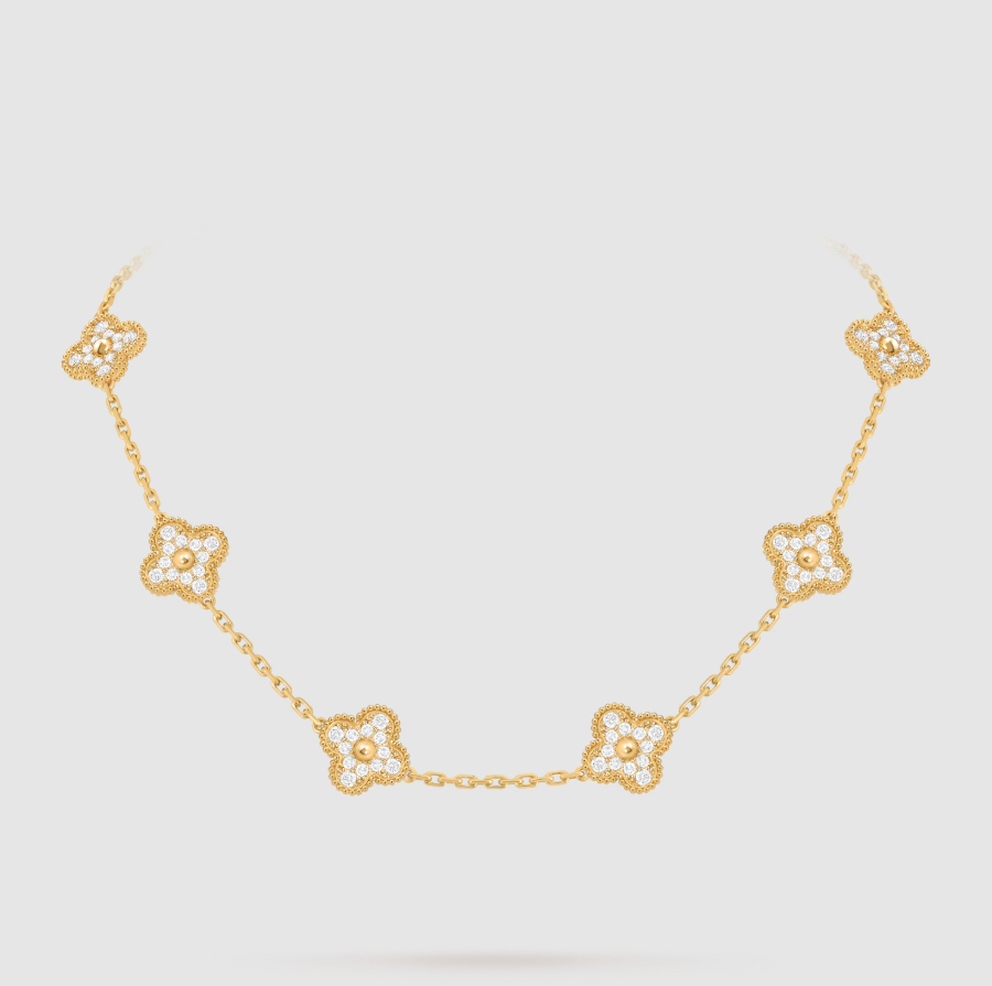 [Aura ]CLOVER 10 MOTIFS FULL DIAMOND NECKLACE