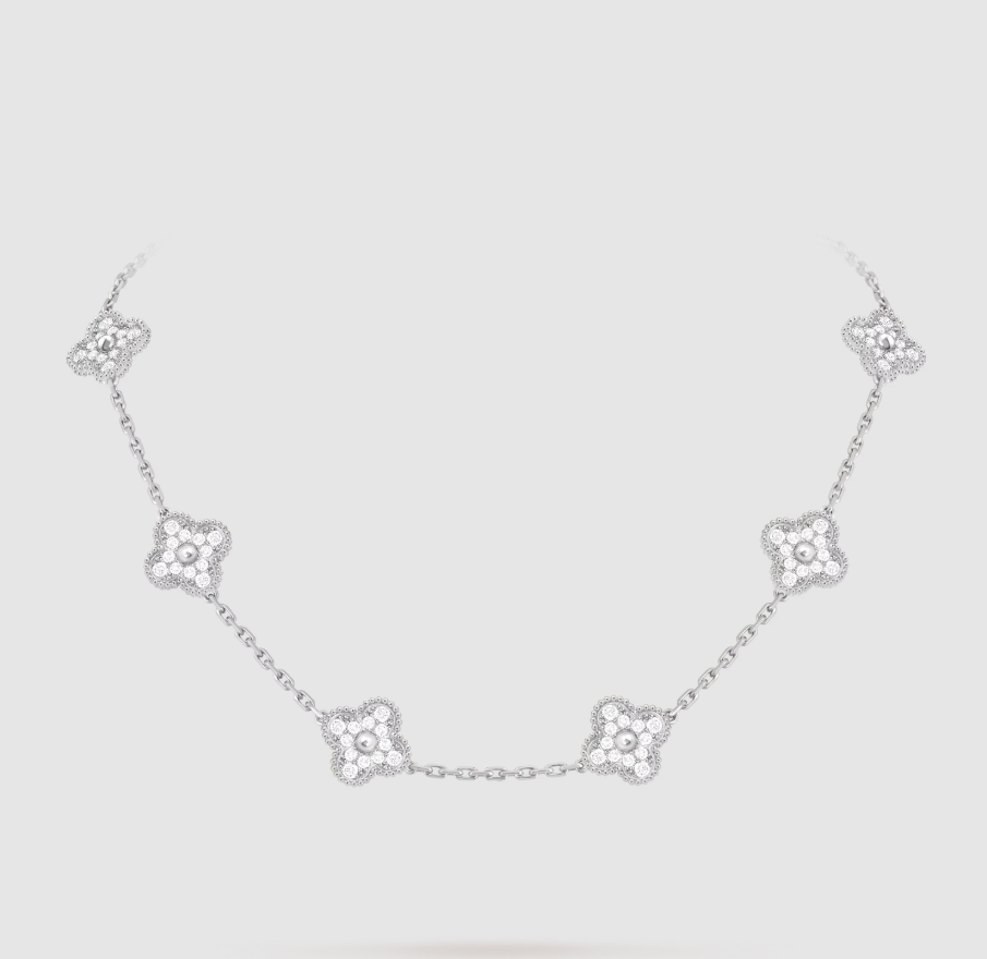 [Aura ]CLOVER 10 MOTIFS FULL DIAMOND NECKLACE