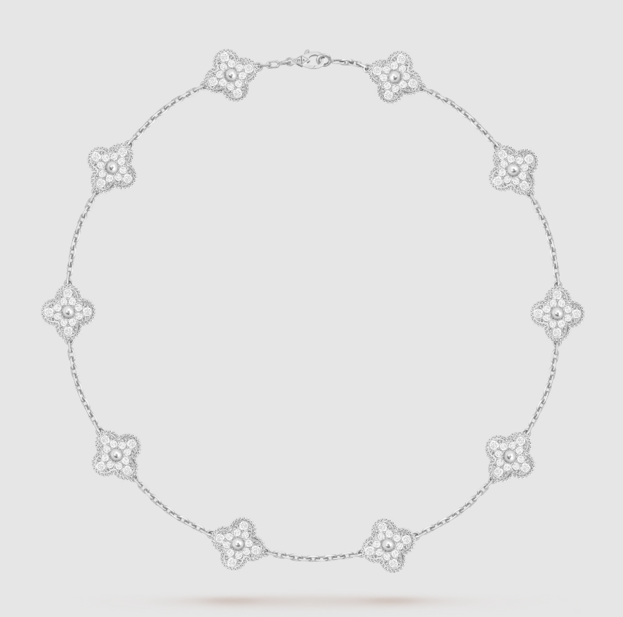[Aura ]CLOVER 10 MOTIFS FULL DIAMOND NECKLACE