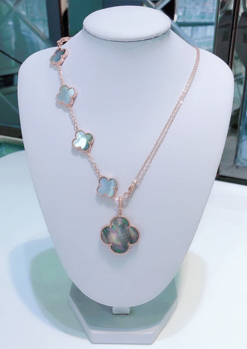 Aura COMBINED BRACELET 5 MOTIFS AND NECKLACE DARK MOP ROSE GOLD