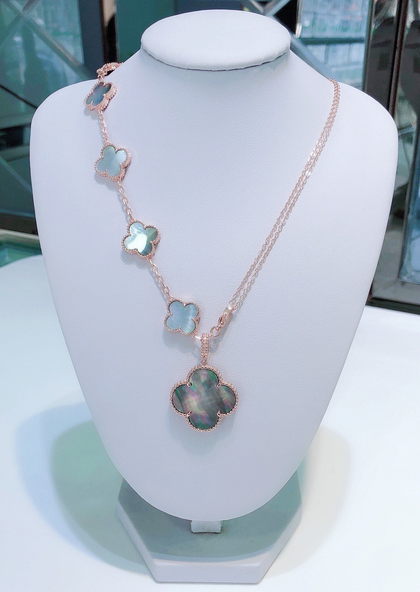 Aura COMBINED BRACELET 5 MOTIFS AND NECKLACE DARK MOP ROSE GOLD