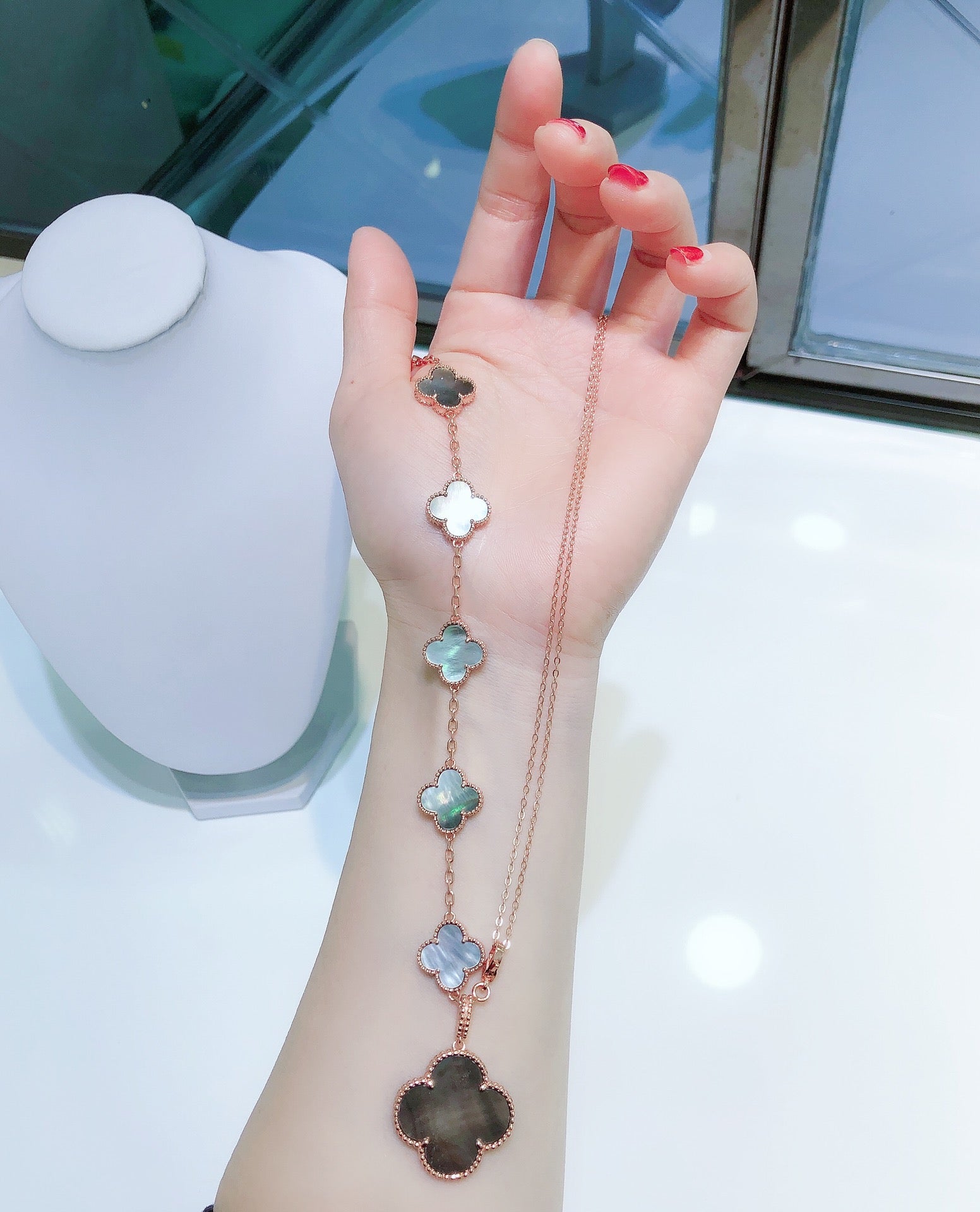 Aura COMBINED BRACELET 5 MOTIFS AND NECKLACE DARK MOP ROSE GOLD