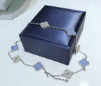 Aura CLOVER 10 MOTIFS CHALCEDONY DIAMONDS SILVER NECKLACE