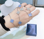 Aura CLOVER 10 MOTIFS CHALCEDONY DIAMONDS SILVER NECKLACE