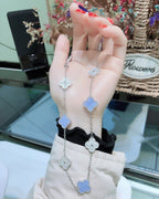 Aura CLOVER 10 MOTIFS CHALCEDONY DIAMONDS SILVER NECKLACE