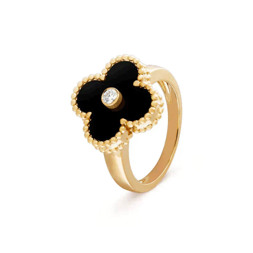 Aura CLOVER ONYX RING GOLD DIAMANT